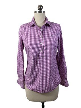 Vineyard Vines Gingham Popover Shirt  Womens 0 Purple Preppy Old Money Nautical